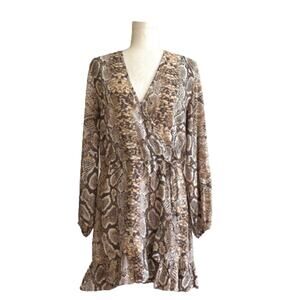 Spiaggia Dolce Faux Wrap Dress Snakeskin Ruffle Hem Beaded Side Tie Size Small